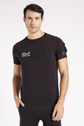 solid cotton blend regular fit men's t-shirt - black