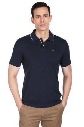 solid cotton blend regular fit men's t-shirt - navy