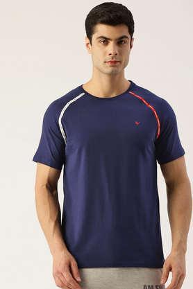 solid cotton blend regular fit men's t-shirt - navy