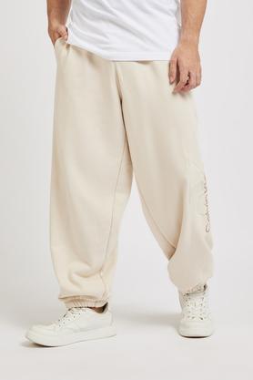 solid cotton blend regular fit men's track pants - white