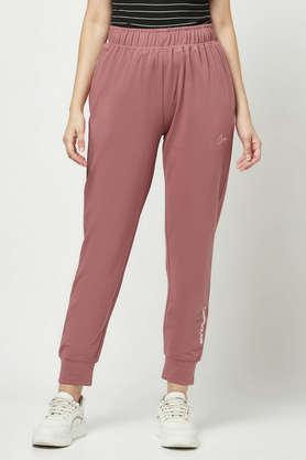 solid cotton blend regular fit women's joggers - dusty rose