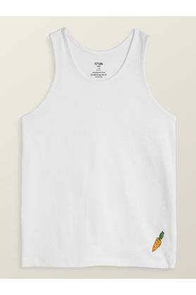 solid cotton blend relaxed fit boys vest - white