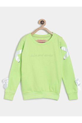 solid cotton blend round neck girls sweatshirt - green
