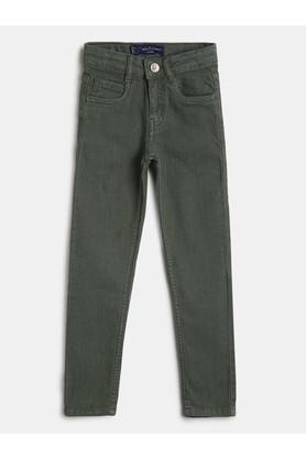 solid cotton blend slim fit boys jeans - green