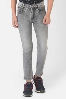 solid cotton blend slim fit boys jeans - grey