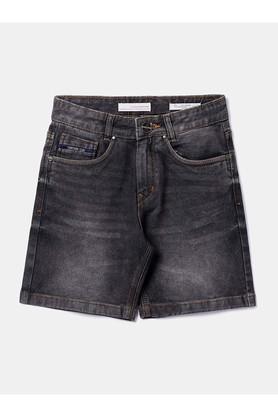 solid cotton blend slim fit boys shorts - grey