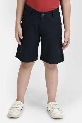 solid cotton blend slim fit boys shorts - navy