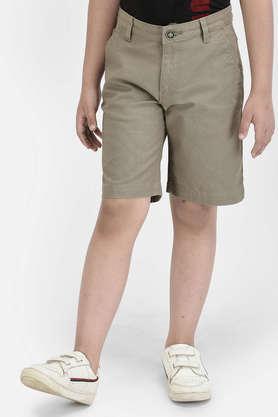 solid cotton blend slim fit boys shorts - olive