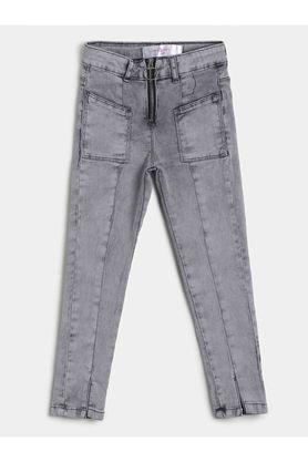solid cotton blend slim fit girls jeans - grey