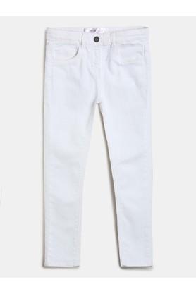 solid cotton blend slim fit girls jeans - white