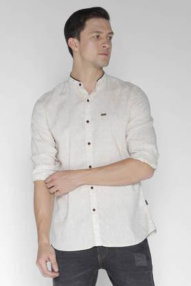solid cotton blend slim fit men's casual shirt - natural