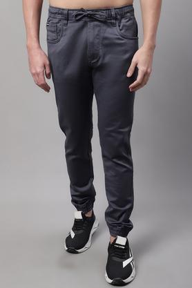solid cotton blend slim fit men's joggers - grey
