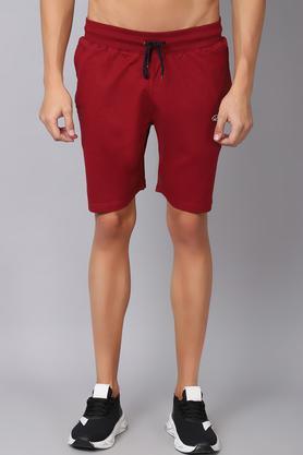 solid cotton blend slim fit men's shorts - maroon