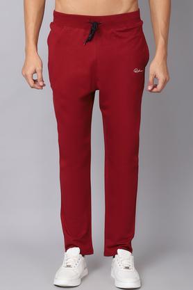 solid cotton blend slim fit men's track pants - maroon