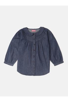 solid cotton boat neck girls top - blue