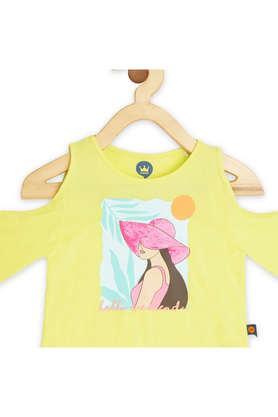 solid cotton boat neck girls top - yellow