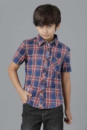 solid cotton collar neck boy's shirt - red