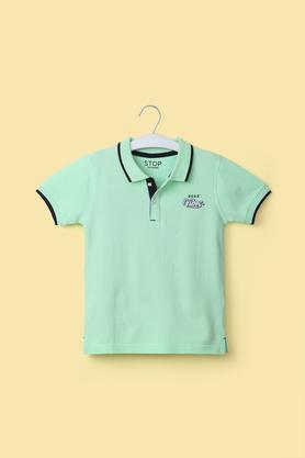 solid cotton collar neck boy's t-shirt - green