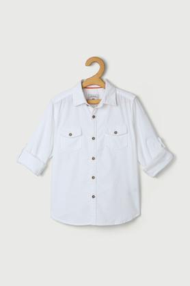 solid cotton collar neck boys shirt - off white