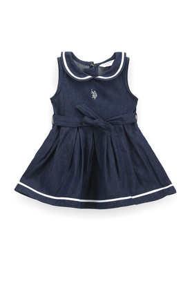 solid cotton collared girls casual wear dress - light blue
