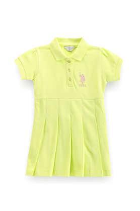 solid cotton collared girls casual wear dress - olive