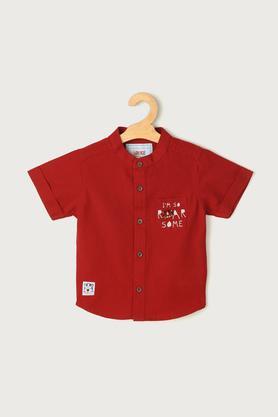 solid cotton collared infant boys shirt - red