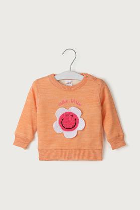 solid cotton crew neck infant boys sweater - orange