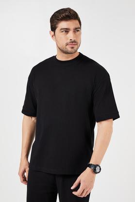 solid cotton crew neck men's t-shirt - black