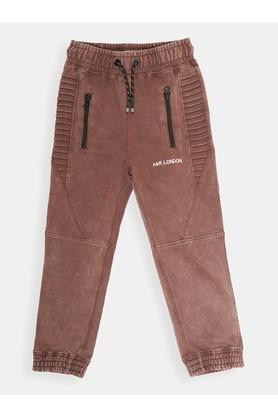 solid cotton fit boys joggers - brown