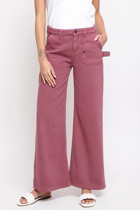 solid cotton flared fit women's jeans - wine