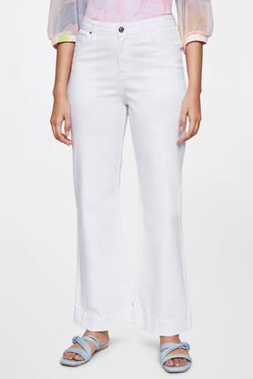 solid cotton flared fit women's pants - white