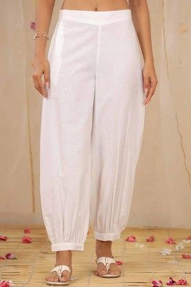 solid cotton flex straight fit women's dhoti pants - white