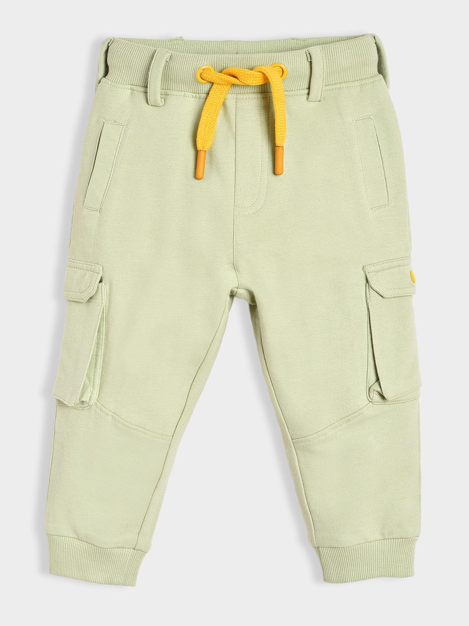 solid cotton green joggers pants for kids
