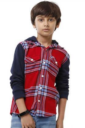 solid cotton hood boys shirt - red