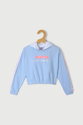 solid cotton hood girls sweatshirt - powder blue