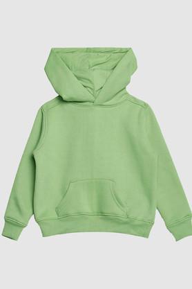 solid cotton hooded girls sweatshirt - green