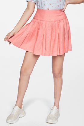 solid cotton linen blend flared fit women's skirt - orange