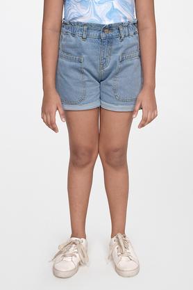 solid cotton loose fit girls shorts - light blue