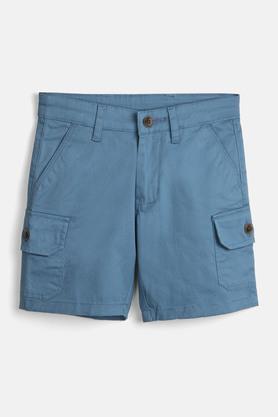 solid cotton lycra regular fit boys shorts - blue