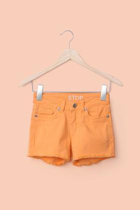 solid cotton lycra regular fit girl's shorts - orange