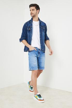 solid cotton lycra regular fit men's shorts - indigo