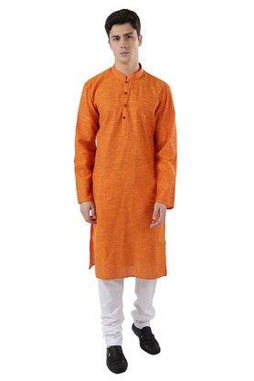 solid cotton men's casual wear kurta - orange