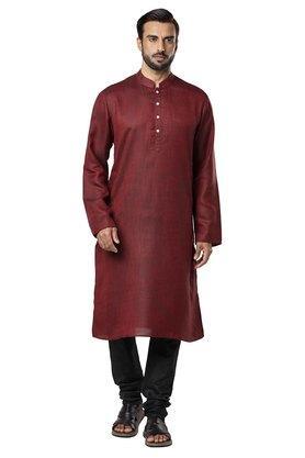 solid cotton men's casual wear kurta - red