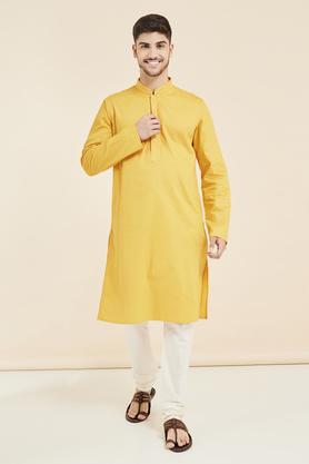 solid cotton men's festive wear kurta - mustard