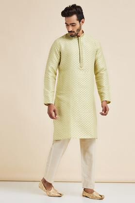 solid cotton men's festive wear kurta - pista green