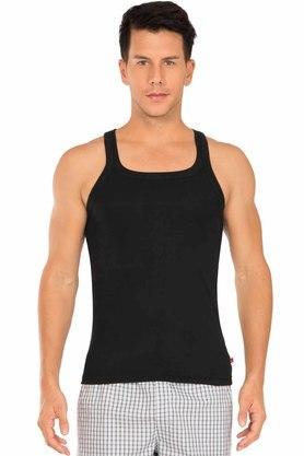 solid cotton men's vest - black