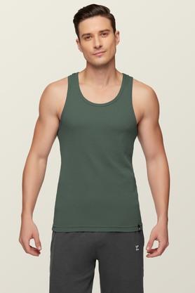 solid cotton men's vests - green
