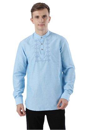 solid cotton mens casual wear kurta - light blue