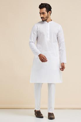 solid cotton mens festive wear kurta - white