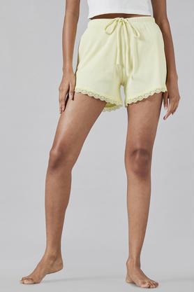 solid cotton mid thigh womens night wear shorts - pale yellow